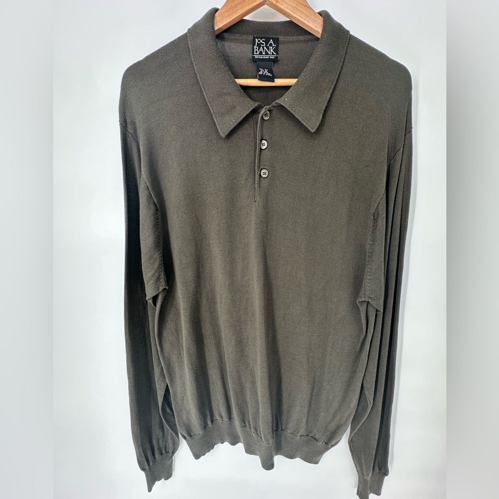Jos. A. Bank Dark Olive Men's Shirt 100% Silk Long Sleeve Size XL Career Work